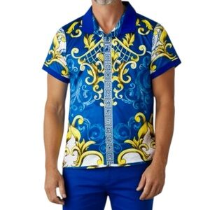 Barocco Los Angeles Polo Blue Multi Baroque Shirt Sz M